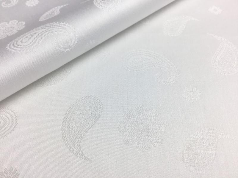 【GIZA】ホワイト/ペイズリー/光沢ジャガード